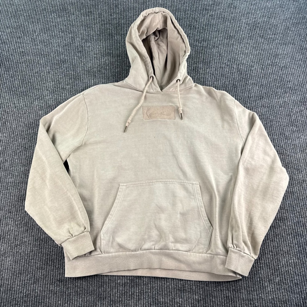 Karl Kani Hoodie Mens Large Beige Distressed Pullover Sweatshirt Streetwear